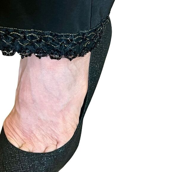 90s High Rise Pant 
Black ECI Pockets Straight Leg Dressy Beaded Lace Hem 10 - Picture 8 of 16